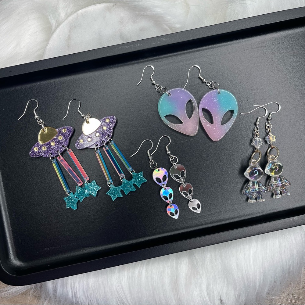 Set of 4 - Alien and UFO Themed Acrylic Earrings
